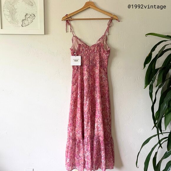 NWT SWEETPOT Marian Midi Dress Pink Floral Chiffon | Size 4 - Picture 2 of 7